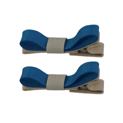School Hair Accessories - Deluxe Hair Clips 2 Colour option (Set of 2) Nude Base & Centre Ribbon (36 colours top)