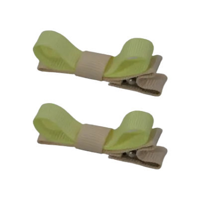 School Hair Accessories - Deluxe Hair Clips 2 Colour option (Set of 2) Nude Base & Centre Ribbon (36 colours top)