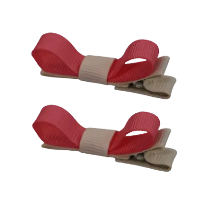 School Hair Accessories - Deluxe Hair Clips 2 Colour option (Set of 2) Nude Base & Centre Ribbon (36 colours top)