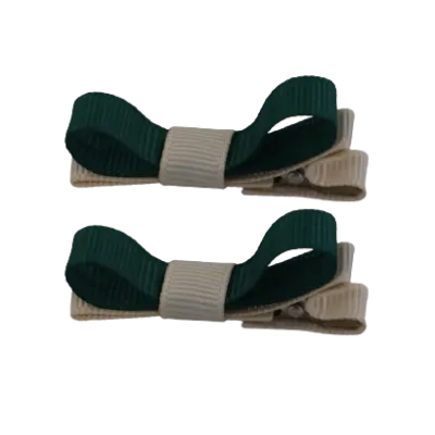 School Hair Accessories - Deluxe Hair Clips 2 Colour option (Set of 2) Nude Base & Centre Ribbon (36 colours top)