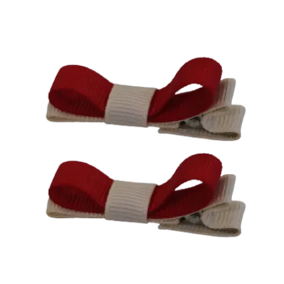 School Hair Accessories - Deluxe Hair Clips 2 Colour option (Set of 2) Nude Base & Centre Ribbon (36 colours top)