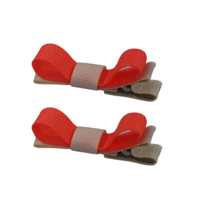 School Hair Accessories - Deluxe Hair Clips 2 Colour option (Set of 2) Nude Base & Centre Ribbon (36 colours top)