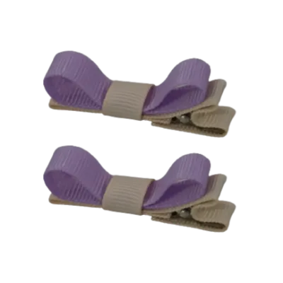 School Hair Accessories - Deluxe Hair Clips 2 Colour option (Set of 2) Nude Base & Centre Ribbon (36 colours top)