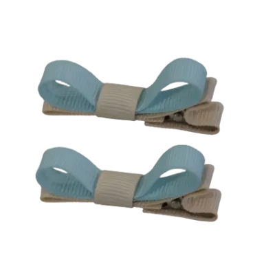 School Hair Accessories - Deluxe Hair Clips 2 Colour option (Set of 2) Nude Base & Centre Ribbon (36 colours top)