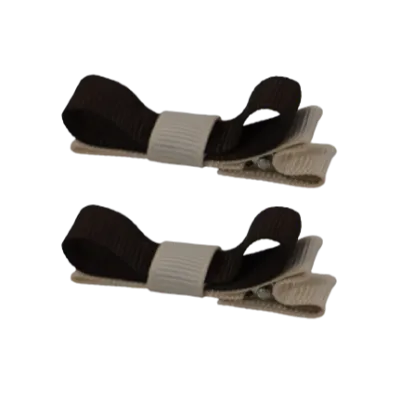 School Hair Accessories - Deluxe Hair Clips 2 Colour option (Set of 2) Nude Base & Centre Ribbon (36 colours top)
