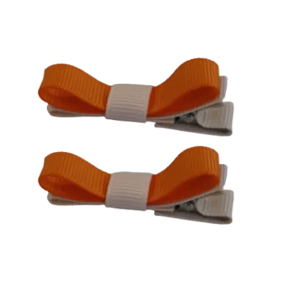 School Hair Accessories - Deluxe Hair Clips 2 Colour option (Set of 2) Nude Base & Centre Ribbon (36 colours top)
