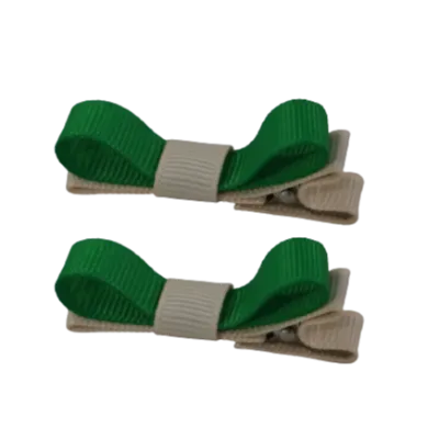 School Hair Accessories - Deluxe Hair Clips 2 Colour option (Set of 2) Nude Base & Centre Ribbon (36 colours top)