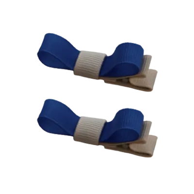 School Hair Accessories - Deluxe Hair Clips 2 Colour option (Set of 2) Nude Base & Centre Ribbon (36 colours top)
