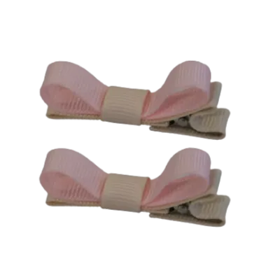 School Hair Accessories - Deluxe Hair Clips 2 Colour option (Set of 2) Nude Base & Centre Ribbon (36 colours top)