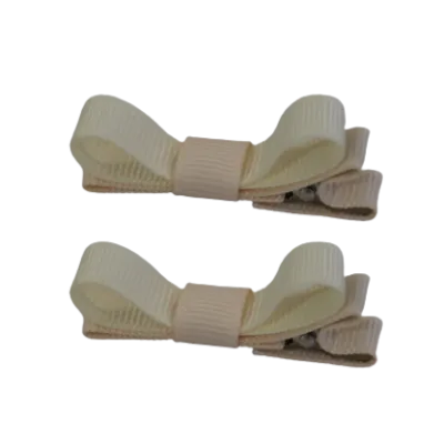 School Hair Accessories - Deluxe Hair Clips 2 Colour option (Set of 2) Nude Base & Centre Ribbon (36 colours top)