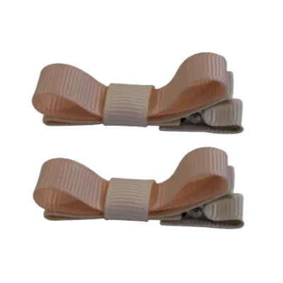 School Hair Accessories - Deluxe Hair Clips 2 Colour option (Set of 2) Nude Base & Centre Ribbon (36 colours top)