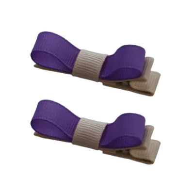 School Hair Accessories - Deluxe Hair Clips 2 Colour option (Set of 2) Nude Base & Centre Ribbon (36 colours top)
