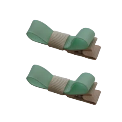 School Hair Accessories - Deluxe Hair Clips 2 Colour option (Set of 2) Nude Base & Centre Ribbon (36 colours top)