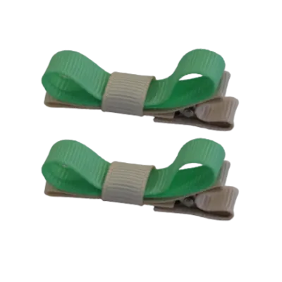 School Hair Accessories - Deluxe Hair Clips 2 Colour option (Set of 2) Nude Base & Centre Ribbon (36 colours top)