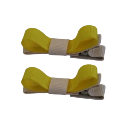 School Hair Accessories - Deluxe Hair Clips 2 Colour option (Set of 2) Nude Base & Centre Ribbon (36 colours top)