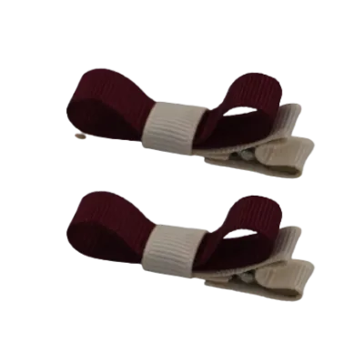 School Hair Accessories - Deluxe Hair Clips 2 Colour option (Set of 2) Nude Base & Centre Ribbon (36 colours top)
