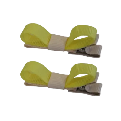 School Hair Accessories - Deluxe Hair Clips 2 Colour option (Set of 2) Nude Base & Centre Ribbon (36 colours top)