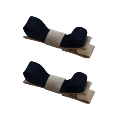 School Hair Accessories - Deluxe Hair Clips 2 Colour option (Set of 2) Nude Base & Centre Ribbon (36 colours top)