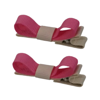 School Hair Accessories - Deluxe Hair Clips 2 Colour option (Set of 2) Nude Base & Centre Ribbon (36 colours top)