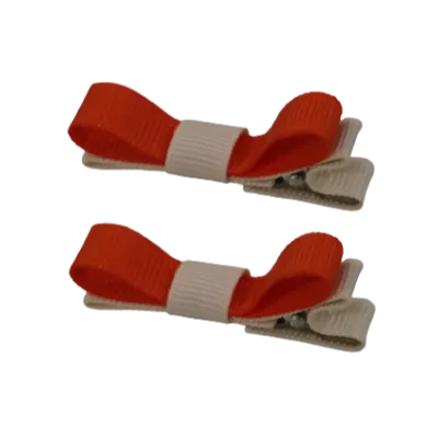 School Hair Accessories - Deluxe Hair Clips 2 Colour option (Set of 2) Nude Base & Centre Ribbon (36 colours top)