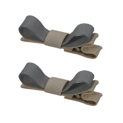 School Hair Accessories - Deluxe Hair Clips 2 Colour option (Set of 2) Nude Base & Centre Ribbon (36 colours top)