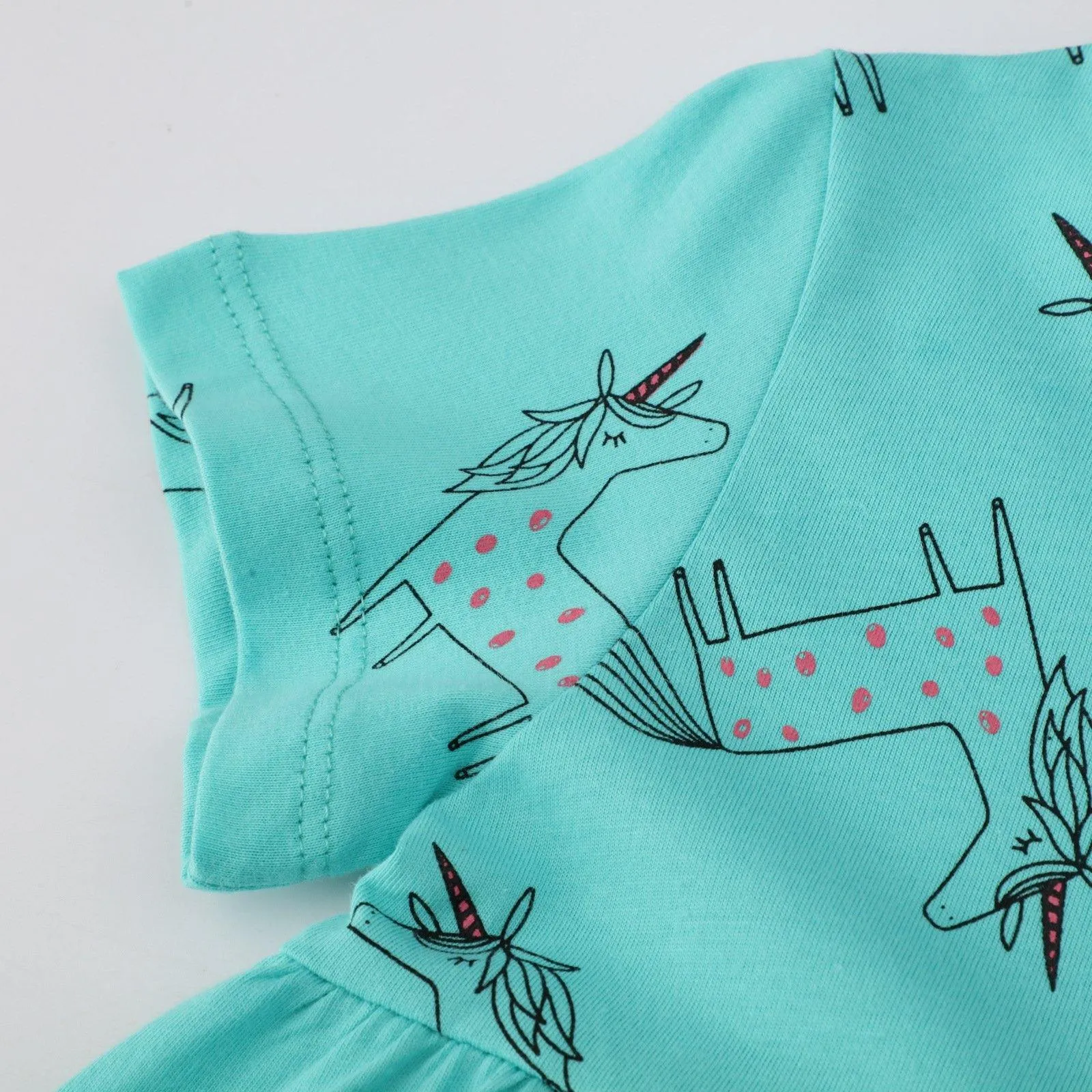 SHORT SLEEVE GREEN UNICORN PRINTED DRESS