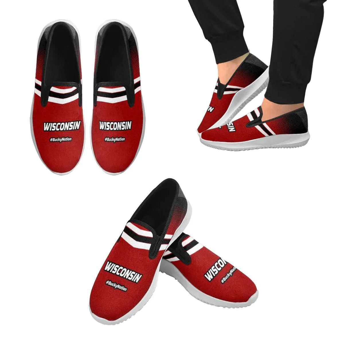 Wisconsin #BuckyNation Mens Slip-on Canvas Sneakers
