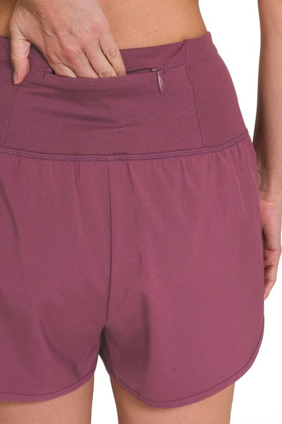 Zenana High Waisted Zippered Back Pocket Running Shorts
